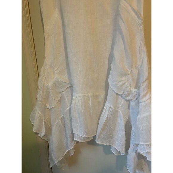TEMPO PARIS Off White 100% Linen Artsy Dress Rauched Skirt Asymetrical Hem SZ M - Picture 14 of 16